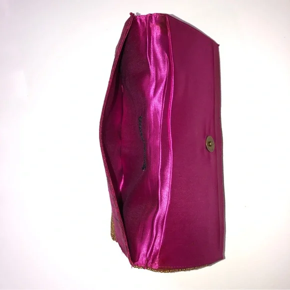 Brass Beaded Silk Slim Clutch purse - Picture 5 of 8